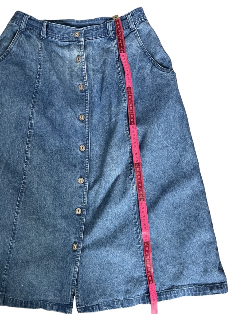 Vintage 90s Denim Midi Skirt | Button Front | A-Line - Picture 5 of 9